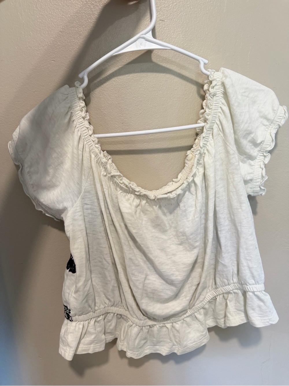 Embroidered Floral Peasant Top — White with Black Embroidery - Picture 3 of 3